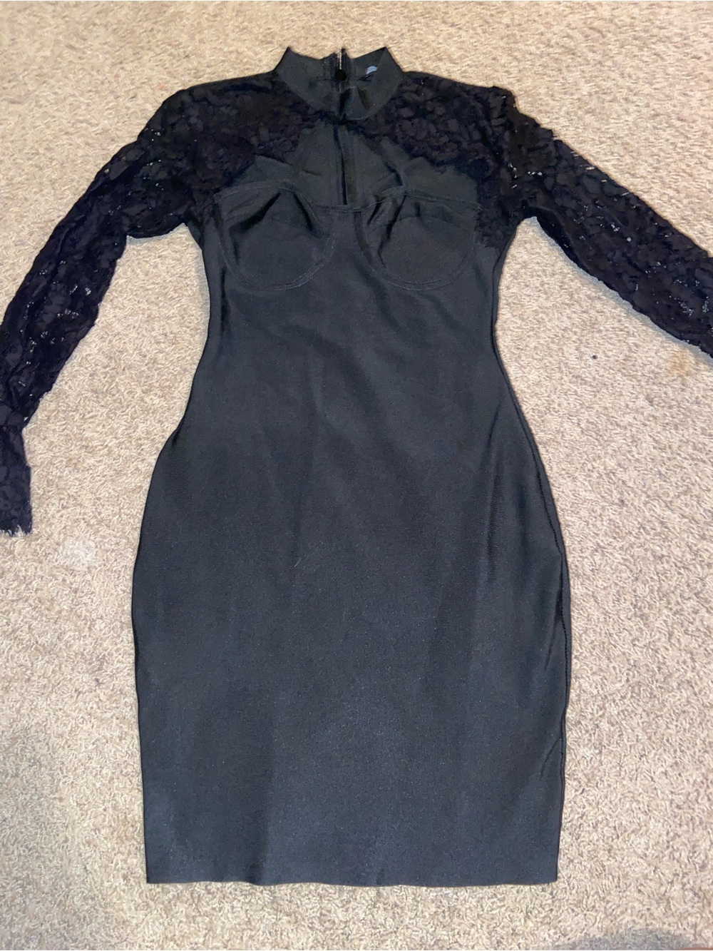Black Lace Sleeve Bodycon Dress - Women